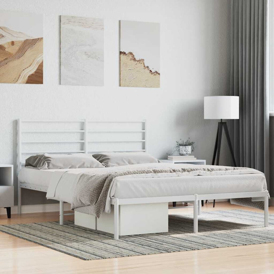 vidaXL Bedframe met hoofdbord metaal wit 140x200 cm afbeelding 1