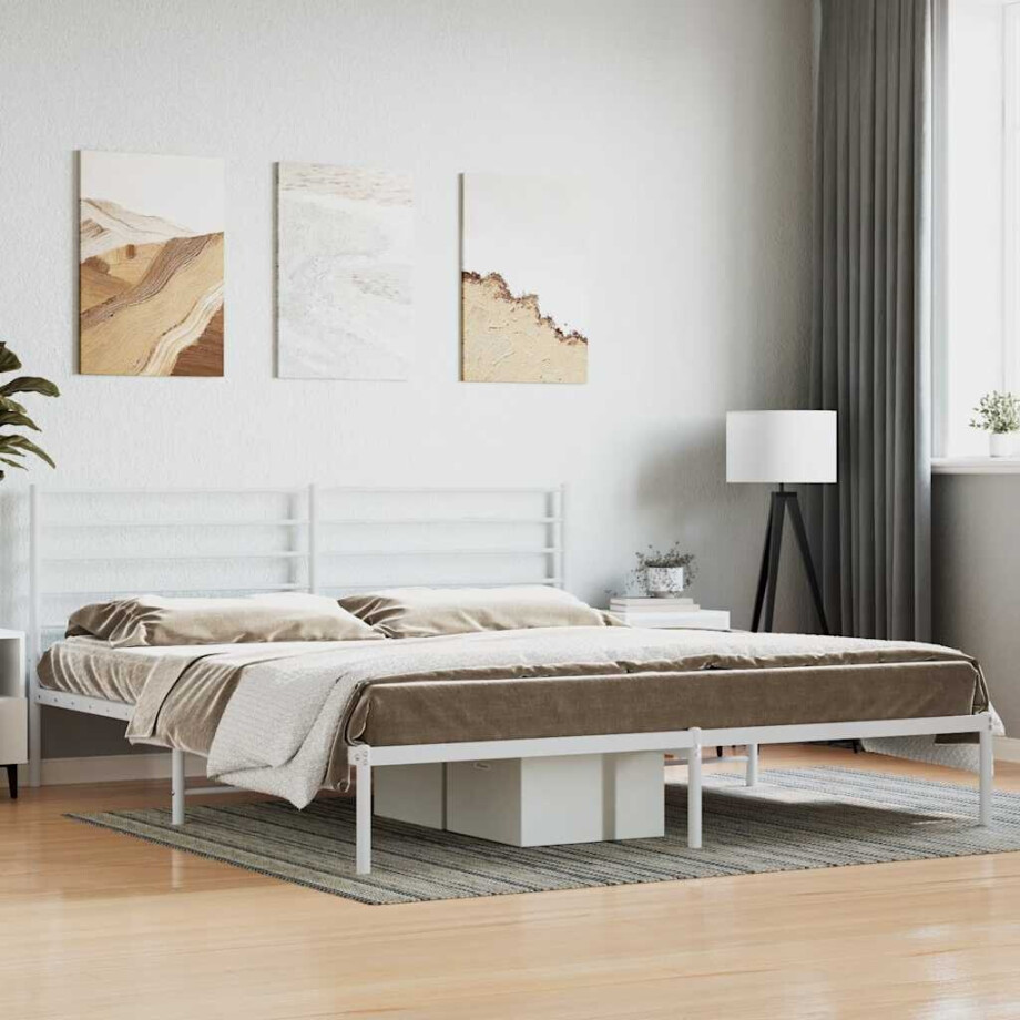 vidaXL Bedframe met hoofdbord metaal wit 180x200 cm afbeelding 1