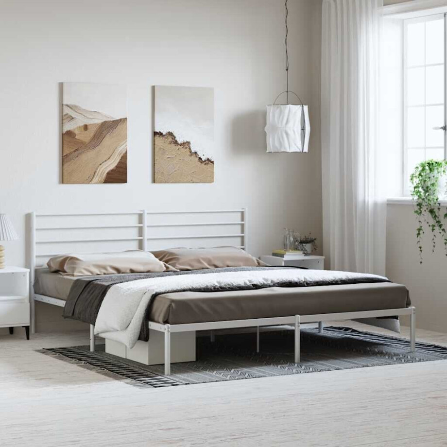 vidaXL Bedframe met hoofdbord metaal wit 183x213 cm vidaXL Bedframe met hoofdbord metaal wit 183x213 cm afbeelding 1