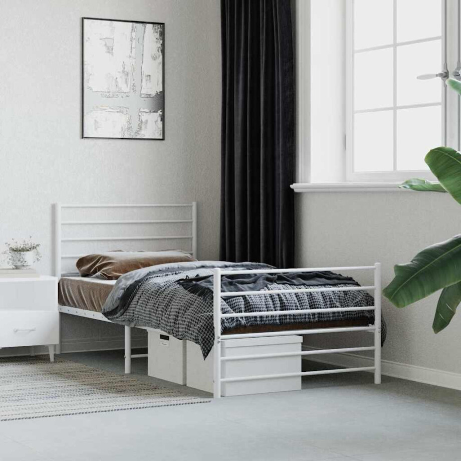 vidaXL Bedframe met hoofd- en voeteneinde metaal wit 90x190 cm afbeelding 1