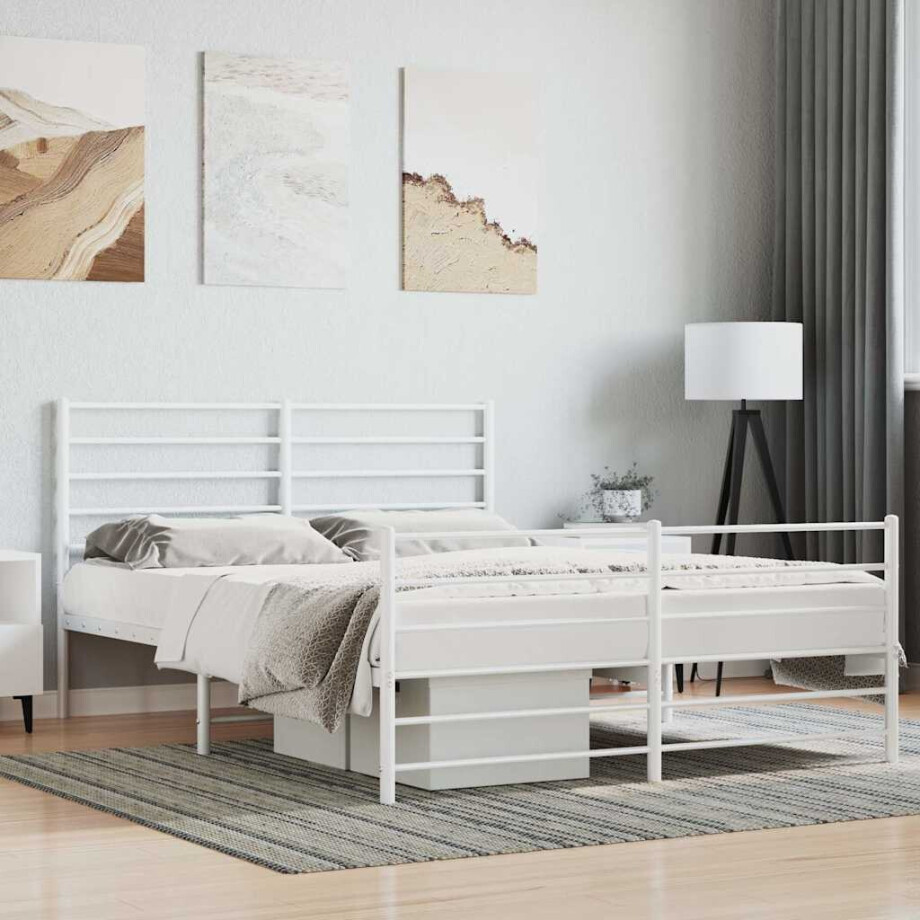 vidaXL Bedframe met hoofd- en voeteneinde metaal wit 120 x 190 cm afbeelding 1