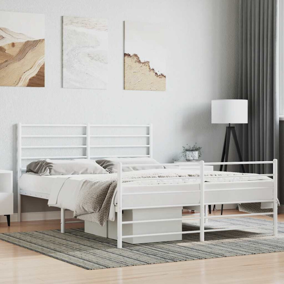 vidaXL Bedframe met hoofd- en voeteneinde metaal wit 140x200 cm vidaXL Bedframe met hoofd- en voeteneinde metaal wit 140x200 cm afbeelding 1