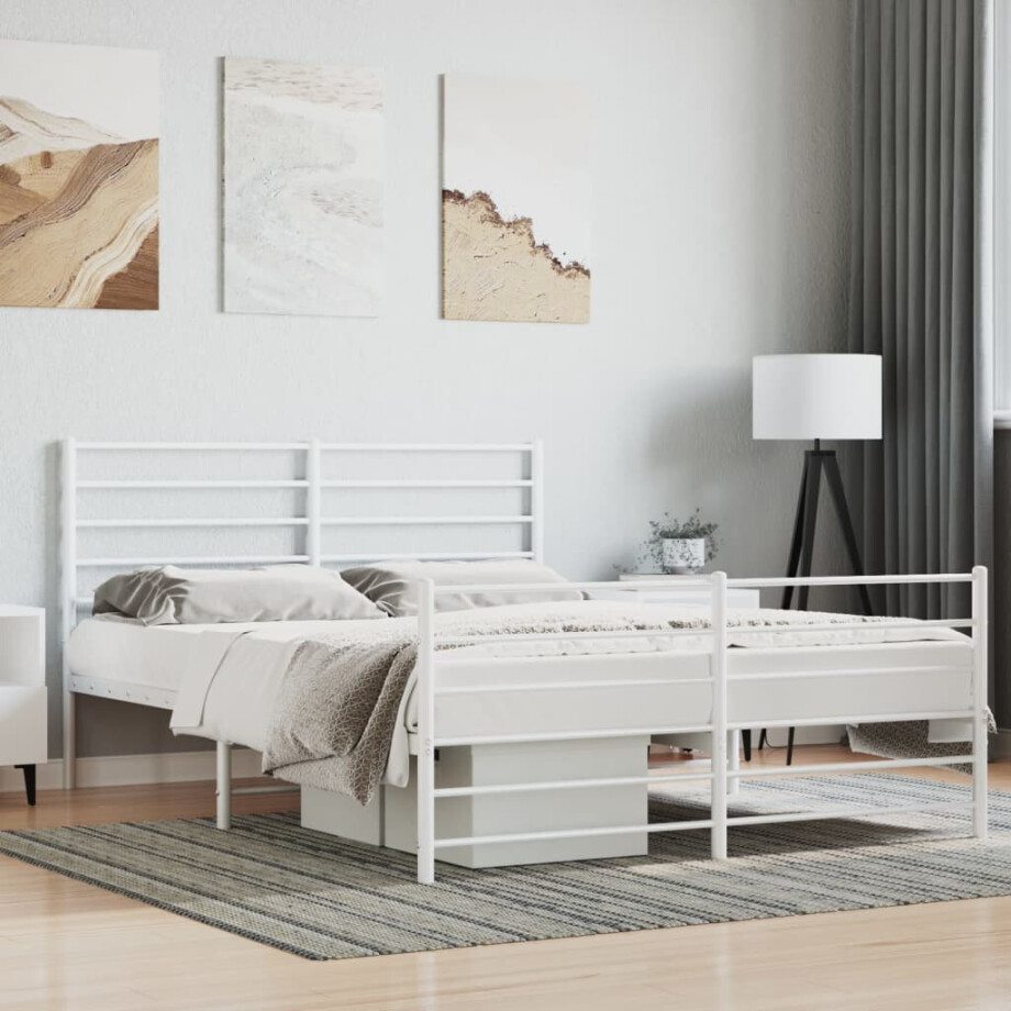 vidaXL Bedframe met hoofd- en voeteneinde metaal wit 160x200 cm afbeelding 1
