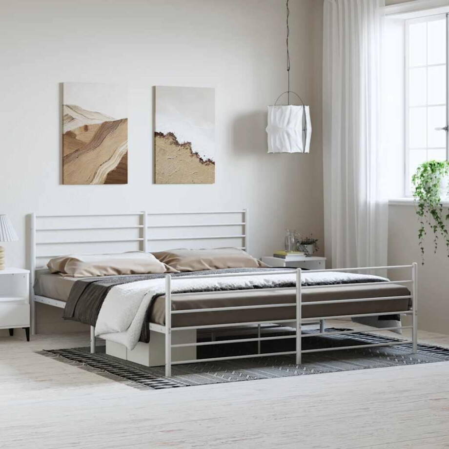 vidaXL Bedframe met hoofd- en voeteneinde metaal wit 183x213 cm afbeelding 1