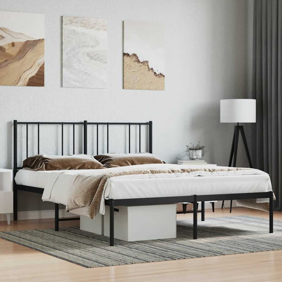 vidaXL Bedframe met hoofdbord metaal zwart 120x190 cm afbeelding 1