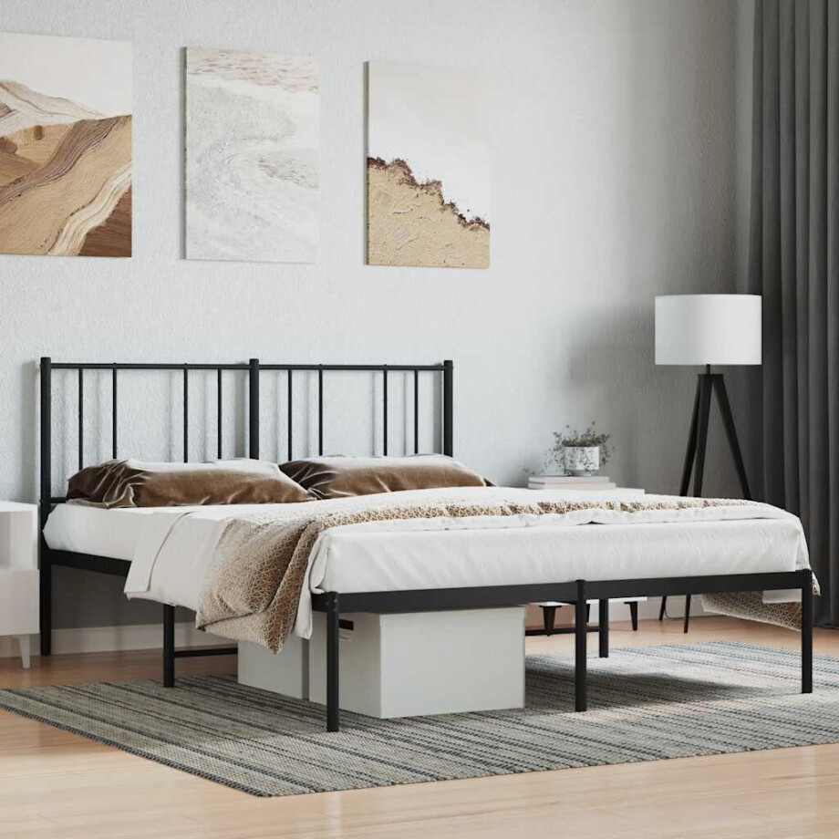 vidaXL Bedframe met hoofdbord metaal zwart 140x190 cm vidaXL Bedframe met hoofdbord metaal zwart 140x190 cm afbeelding 1