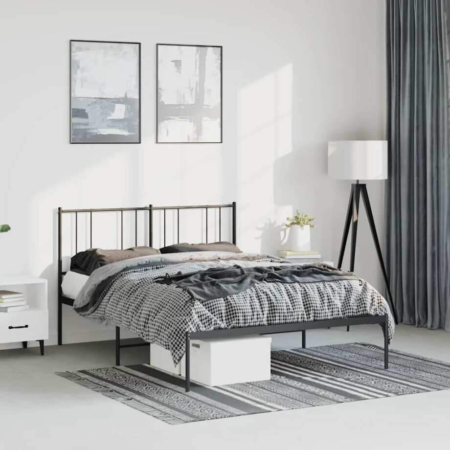 vidaXL Bedframe met hoofdbord metaal zwart 150x200 cm afbeelding 1