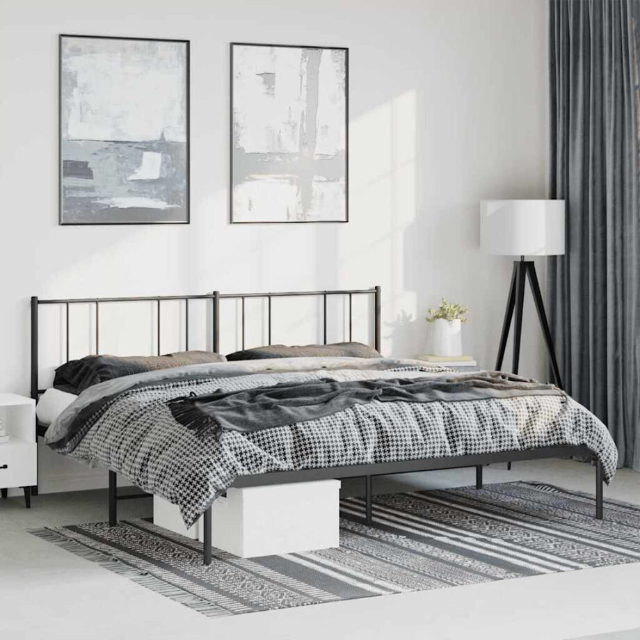 vidaXL Bedframe met hoofdbord metaal zwart 183x213 cm vidaXL Bedframe met hoofdbord metaal zwart 183x213 cm afbeelding 1