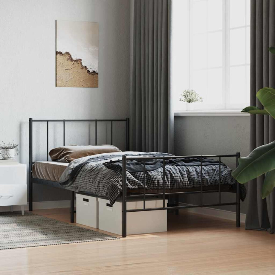 vidaXL Bedframe met hoofd- en voeteneinde metaal zwart 90x190 cm vidaXL Bedframe met hoofd- en voeteneinde metaal zwart 90x190 cm afbeelding 1