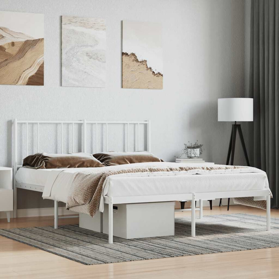 vidaXL Bedframe met hoofdbord metaal wit 140x200 cm afbeelding 1