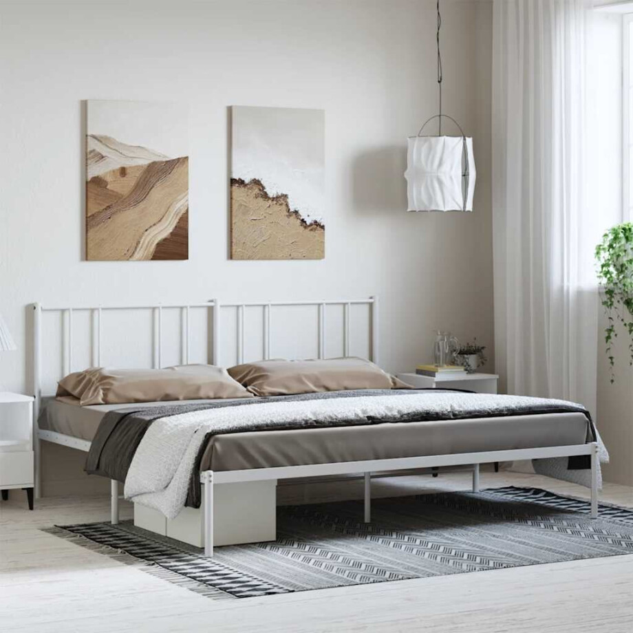 vidaXL Bedframe met hoofdbord metaal wit 183x213 cm afbeelding 1
