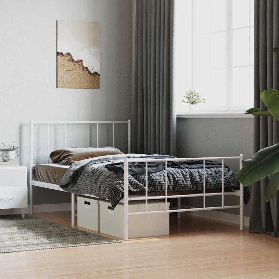 vidaXL Bedframe met hoofd- en voeteneinde metaal wit 90x200 cm vidaXL Bedframe met hoofd- en voeteneinde metaal wit 90x200 cm afbeelding 1
