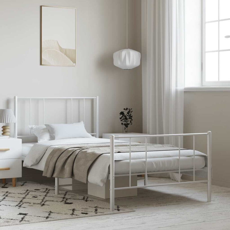 vidaXL Bedframe met hoofd- en voeteneinde metaal wit 100x190 cm vidaXL Bedframe met hoofd- en voeteneinde metaal wit 100x190 cm afbeelding 1