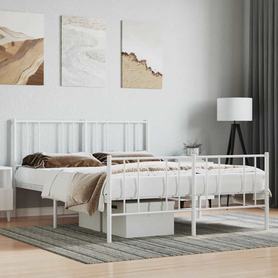 vidaXL Bedframe met hoofd- en voeteneinde metaal wit 120 x 190 cm vidaXL Bedframe met hoofd- en voeteneinde metaal wit 120 x 190 cm afbeelding 1