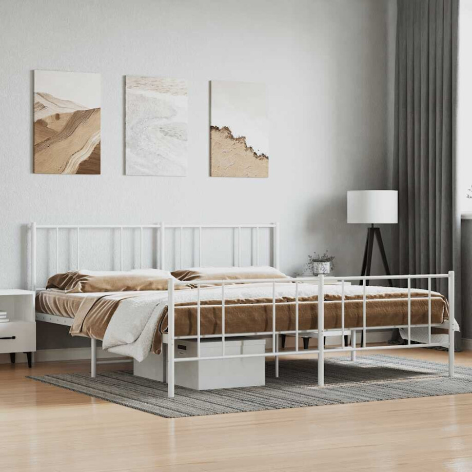 vidaXL Bedframe met hoofd- en voeteneinde metaal wit 180x200 cm vidaXL Bedframe met hoofd- en voeteneinde metaal wit 180x200 cm afbeelding 1