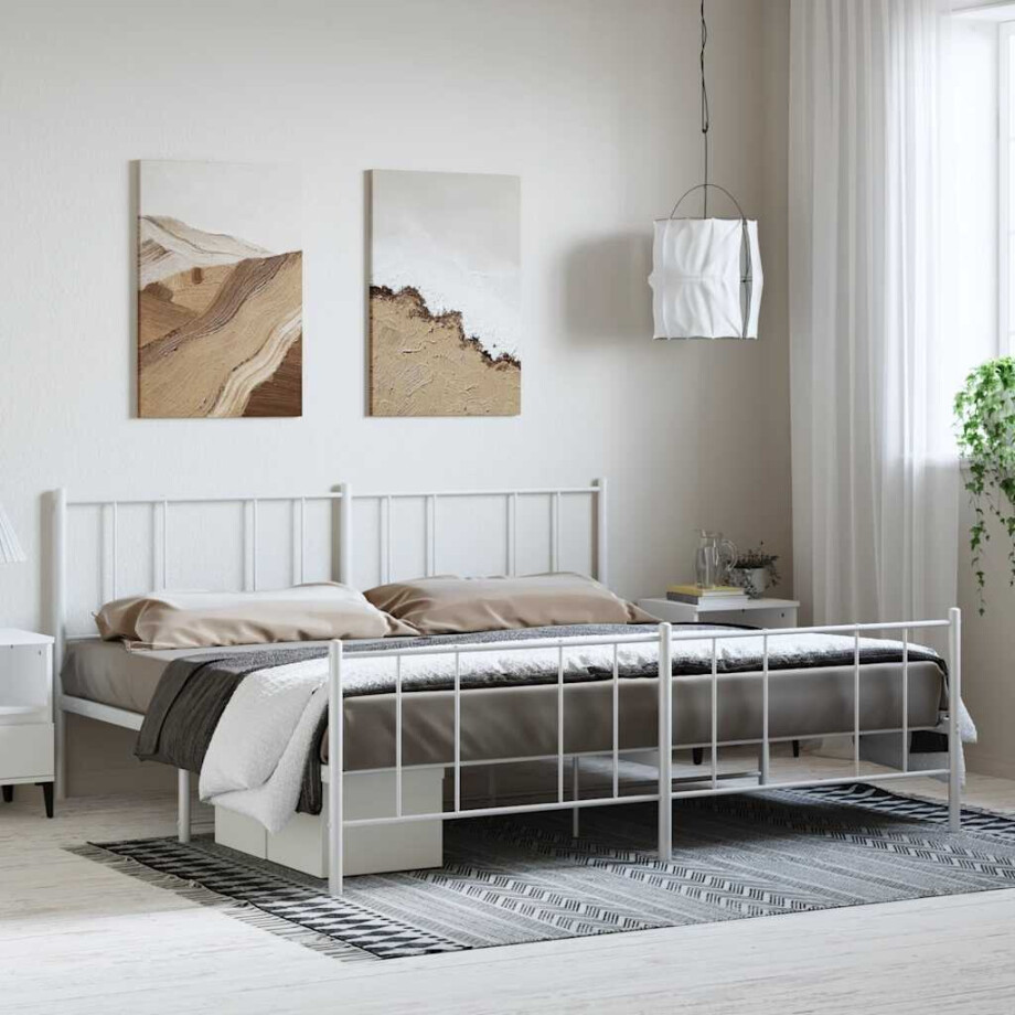 vidaXL Bedframe met hoofd- en voeteneinde metaal wit 193x203 cm vidaXL Bedframe met hoofd- en voeteneinde metaal wit 193x203 cm afbeelding 1