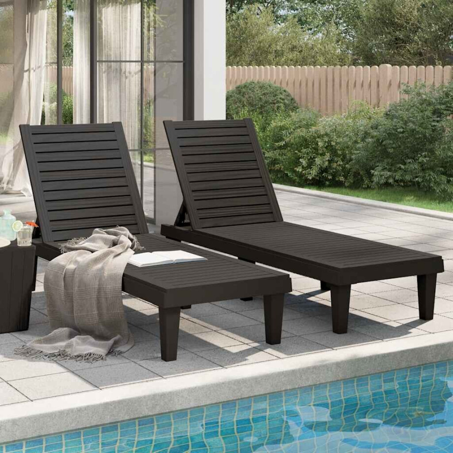 vidaXL Ligbedden 2 st 155x58x83 cm polypropeen zwart vidaXL Ligbedden 2 st 155x58x83 cm polypropeen zwart afbeelding 1