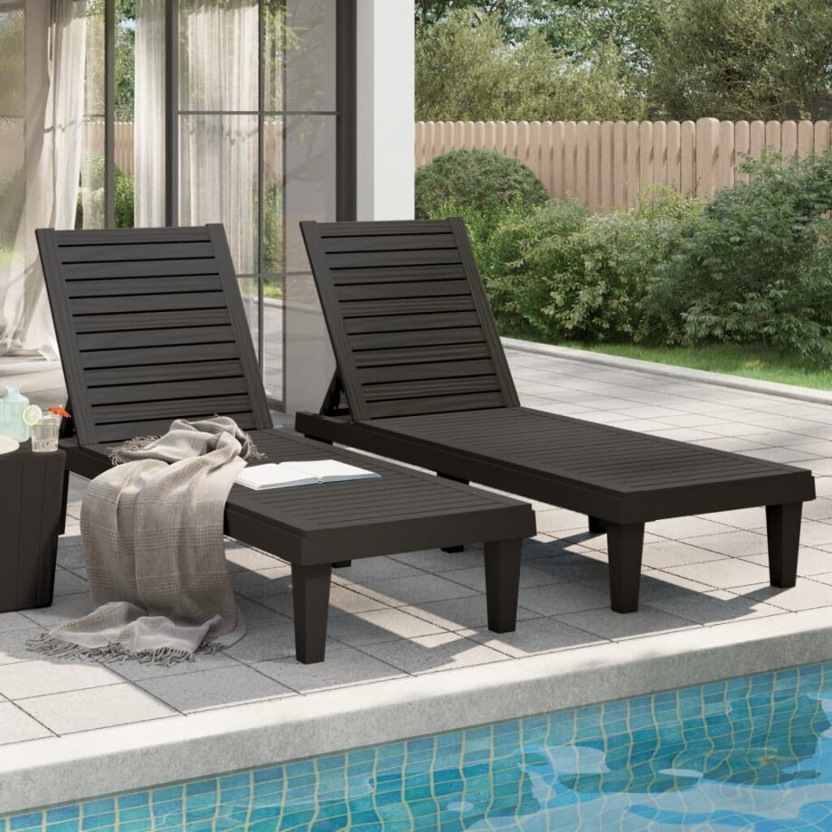 vidaXL Ligbedden 2 st 155x58x83 cm polypropeen zwart afbeelding 1