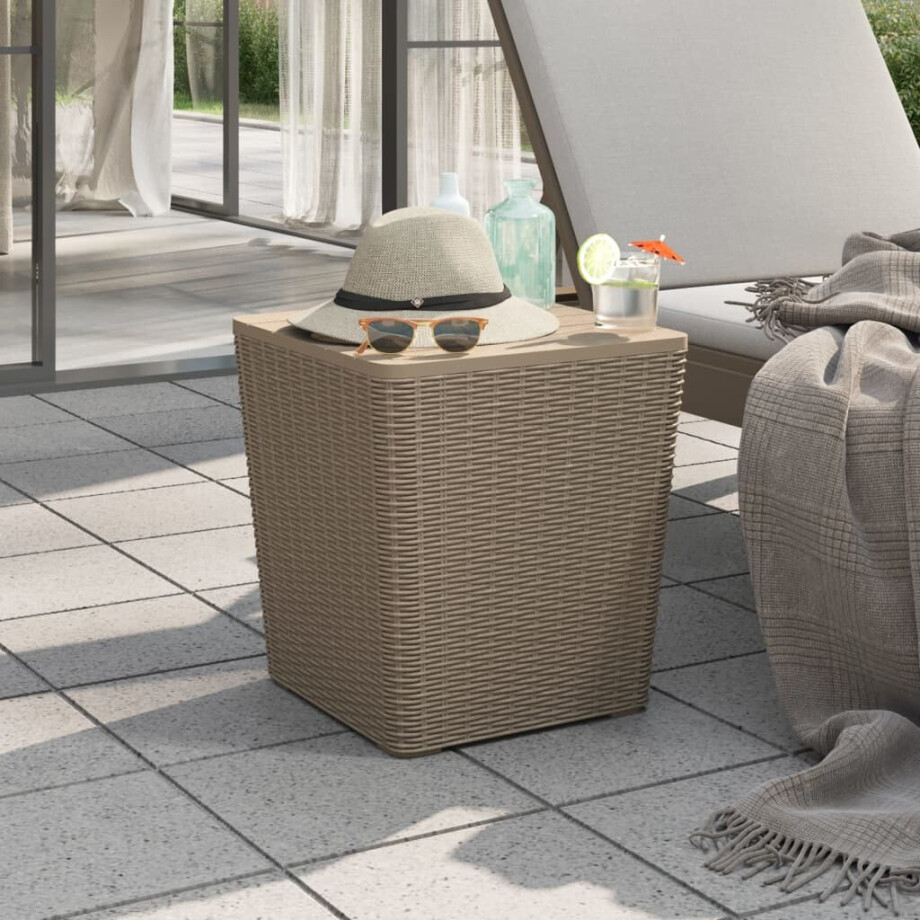 vidaXL Tuintafel met afneembaar deksel polypropeen lichtbruin afbeelding 1