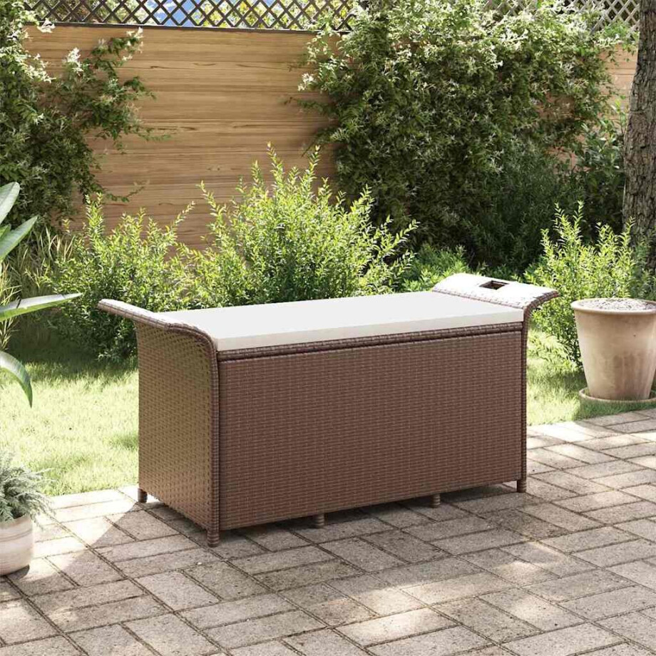 vidaXL Tuinbank met kussen 116x46x57 cm poly rattan bruin afbeelding 1