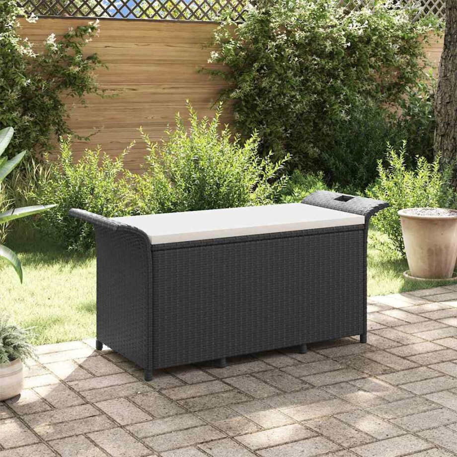 vidaXL Tuinbank met kussen 116x46x57 cm poly rattan zwart afbeelding 1