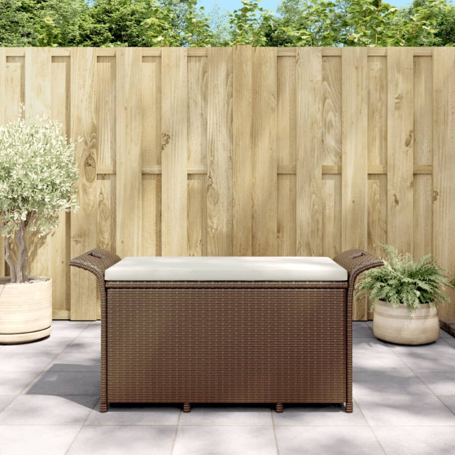vidaXL Tuinbank met kussen 116x46x57 cm poly rattan bruin afbeelding 1