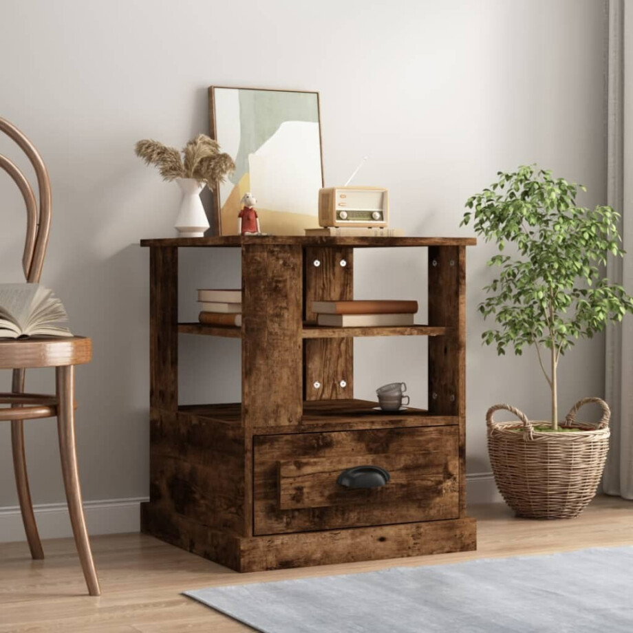vidaXL Bijzettafel 50x50x60 cm bewerkt hout gerookt eikenkleurig afbeelding 1