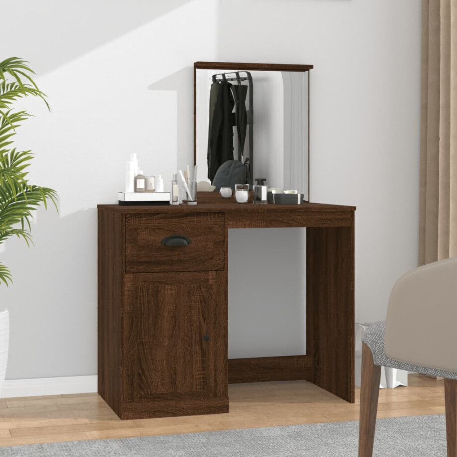 vidaXL Kaptafel met spiegel 90x50x132,5 cm bewerkt hout bruineiken afbeelding 1