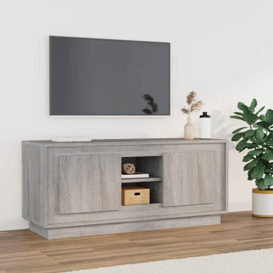 vidaXL Tv-meubel 102x35x45 cm bewerkt hout grijs sonoma eikenkleurig vidaXL Tv-meubel 102x35x45 cm bewerkt hout grijs sonoma eikenkleurig afbeelding 1