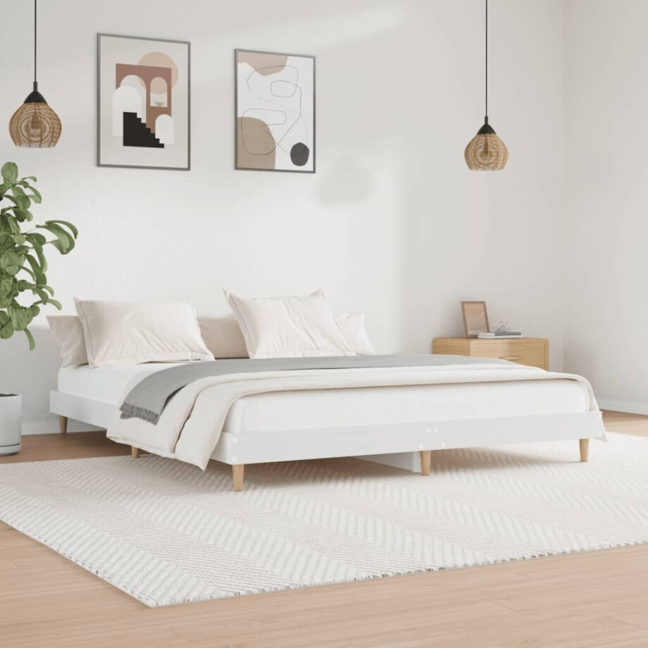 vidaXL Bedframe massief hout wit 200x200 cm afbeelding 1