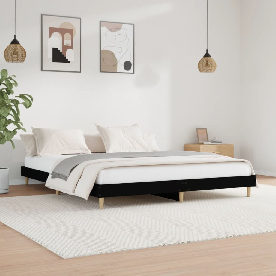vidaXL Bedframe zonder matras 180x200 cm spaanplaat zwart afbeelding 1