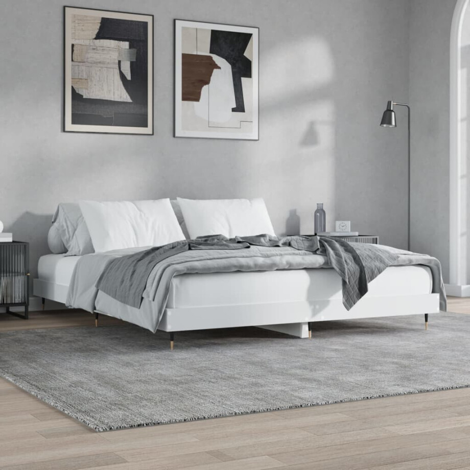 vidaXL Bedframe massief hout wit 200x200 cm afbeelding 1