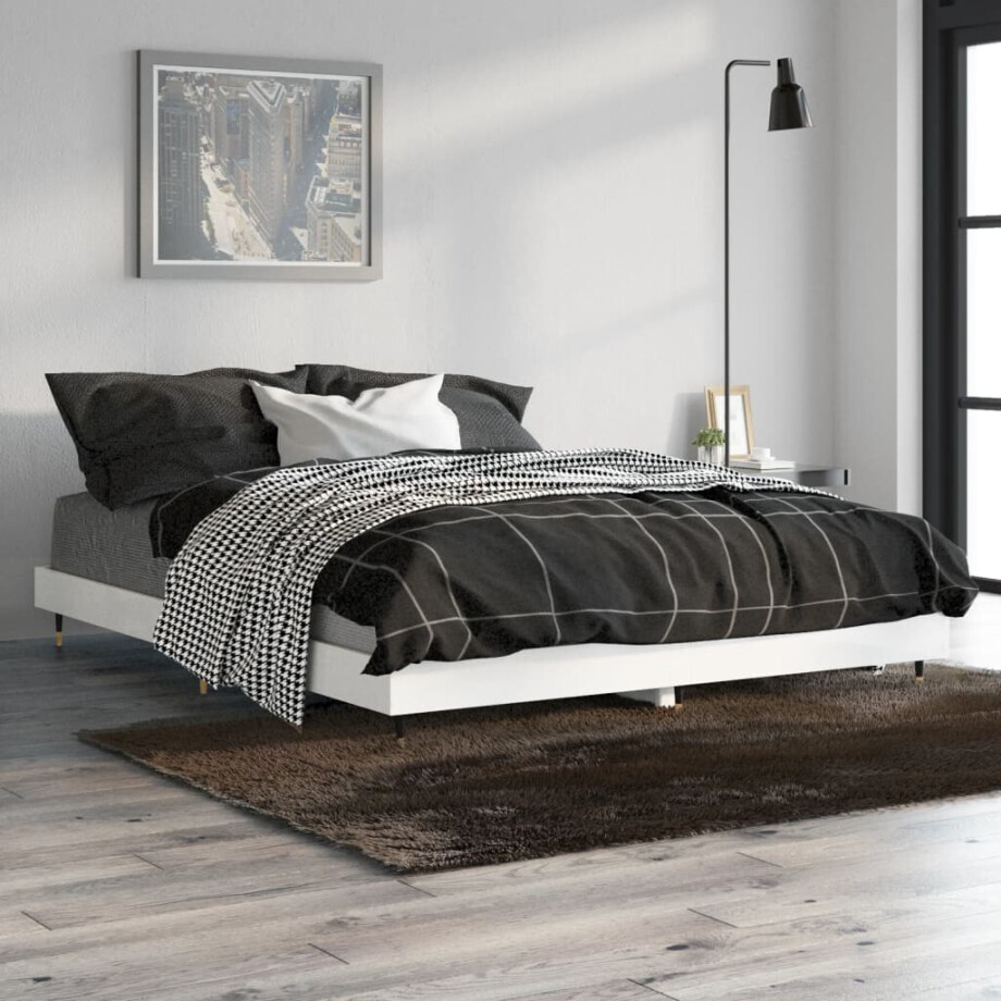 vidaXL Bedframe bewerkt hout hoogglans wit 140x190 cm afbeelding 1