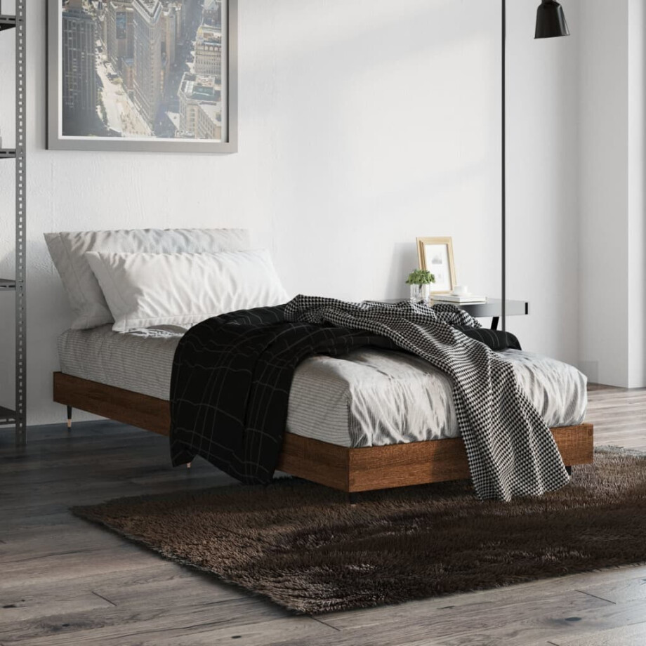 vidaXL Bedframe zonder matras bewerkt hout bruin eikenkleur 75x190 cm afbeelding 1