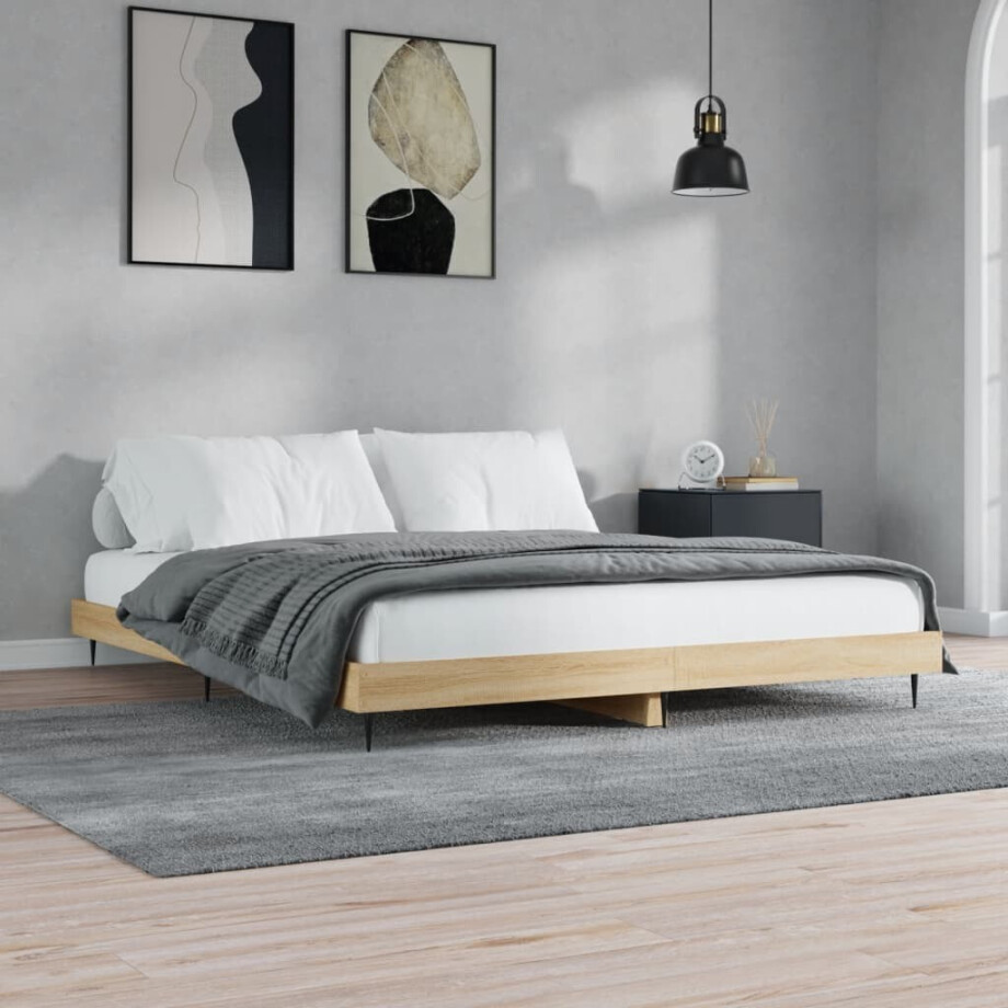 vidaXL Bedframe zonder matras 200x200cm spaanplaat sonoma eikenkleurig vidaXL Bedframe zonder matras 200x200cm spaanplaat sonoma eikenkleurig afbeelding 1