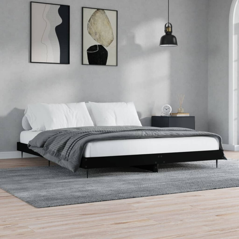 vidaXL Bedframe zonder matras 180x200 cm spaanplaat zwart afbeelding 1