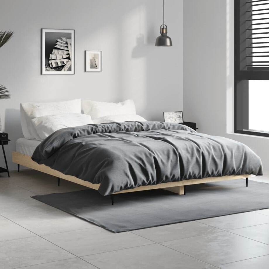 vidaXL Bedframe bewerkt hout sonoma eikenkleurig 135x190 cm afbeelding 1