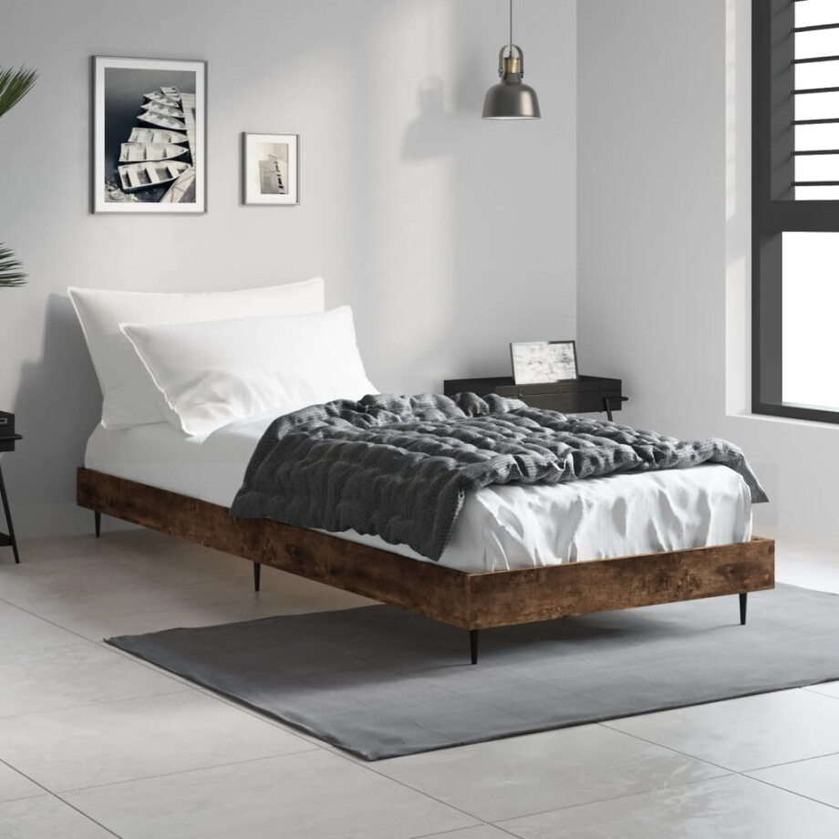vidaXL Bedframe zonder matras hout gerookt eikenkleurig 75x190 cm afbeelding 1