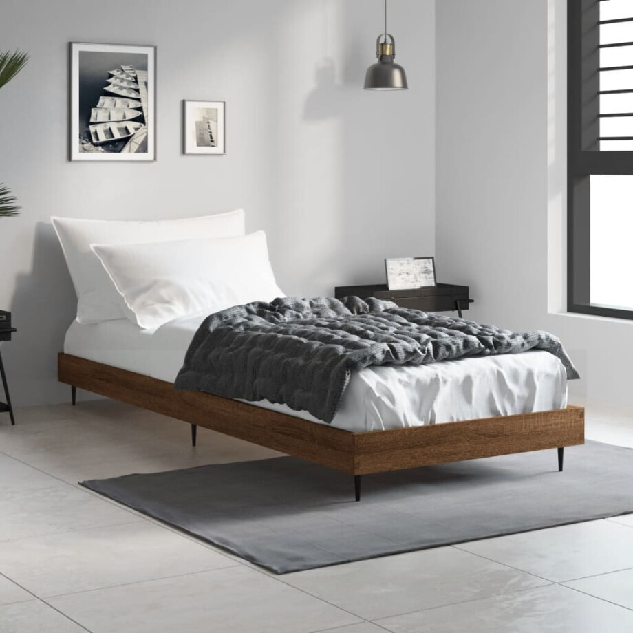 vidaXL Bedframe zonder matras bewerkt hout bruin eikenkleur 75x190 cm afbeelding 1