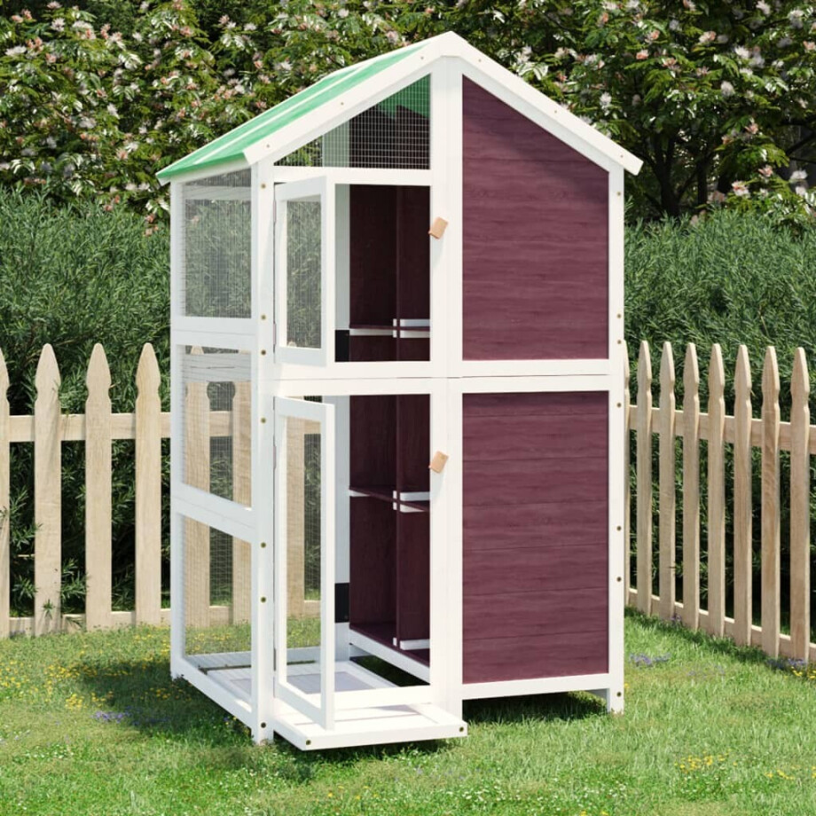 vidaXL Volière 97x81x152 cm massief grenenhout mokkakleurig vidaXL Volière 97x81x152 cm massief grenenhout mokkakleurig afbeelding 1