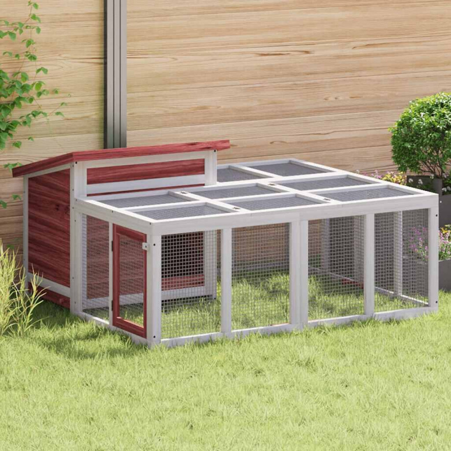 vidaXL Konijnenhok 144x123x67,5 cm massief grenenhout mokkakleurig vidaXL Konijnenhok 144x123x67,5 cm massief grenenhout mokkakleurig afbeelding 1