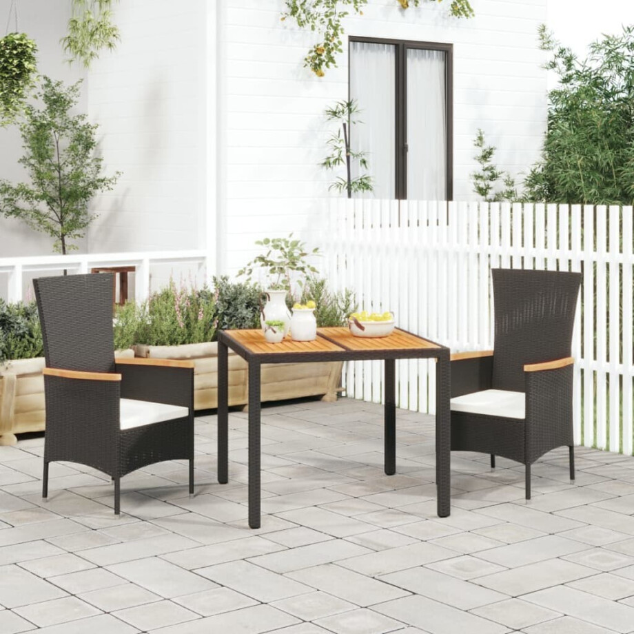 vidaXL 3-delige Tuinset met kussens poly rattan zwart vidaXL 3-delige Tuinset met kussens poly rattan zwart afbeelding 1