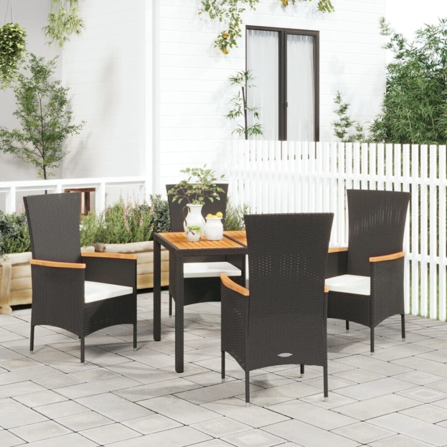vidaXL 5-delige Tuinset met kussens poly rattan zwart afbeelding 1