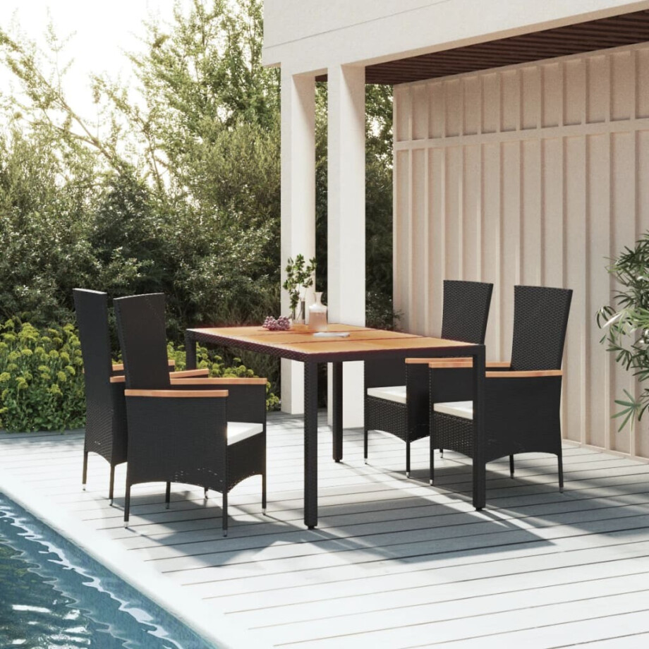 vidaXL 5-delige Tuinset met kussens poly rattan zwart afbeelding 1