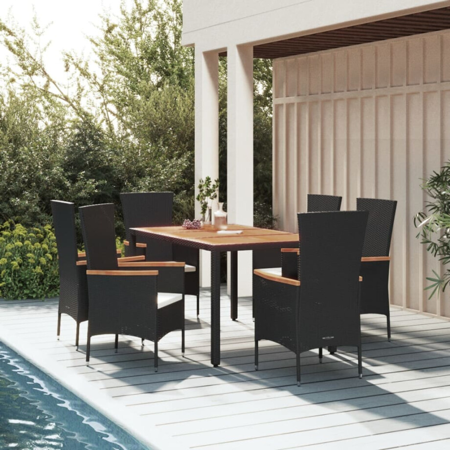 vidaXL 7-delige Tuinset met kussens poly rattan zwart afbeelding 1