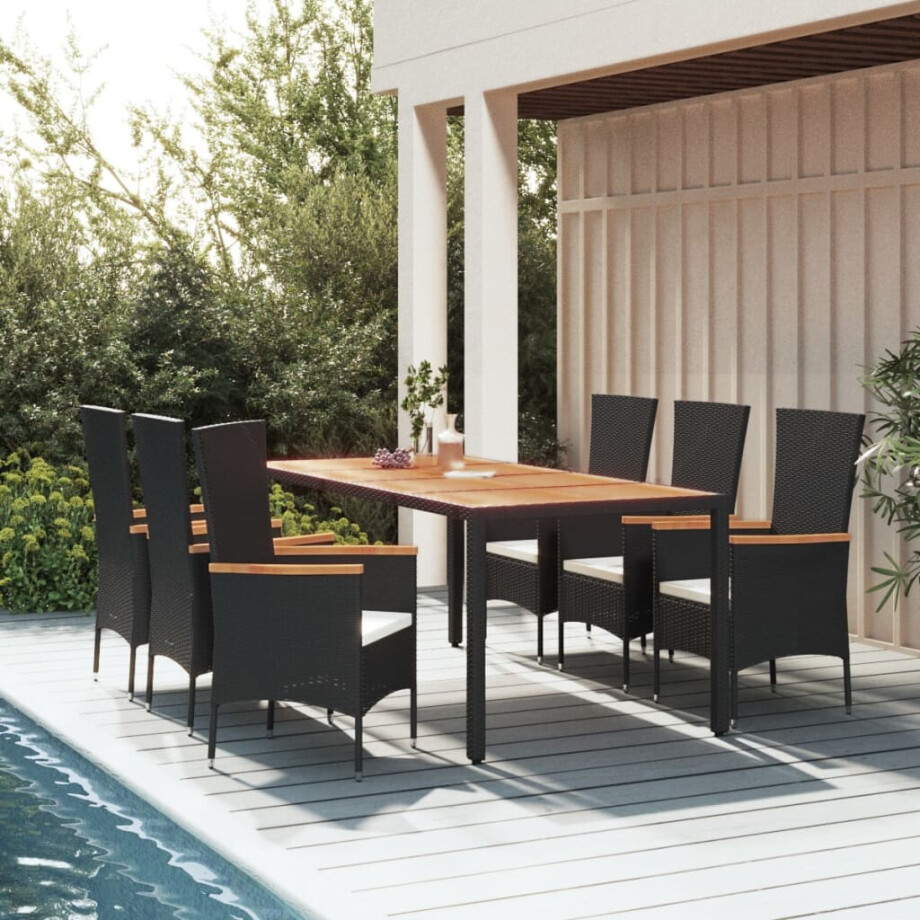 vidaXL 7-delige Tuinset met kussens poly rattan zwart afbeelding 1