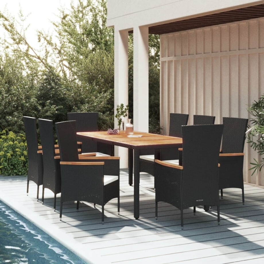 vidaXL 9-delige Tuinset poly rattan zwart afbeelding 1