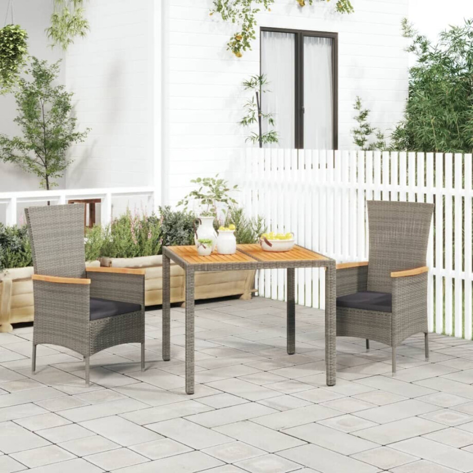 vidaXL 3-delige Tuinset met kussens poly rattan grijs afbeelding 1