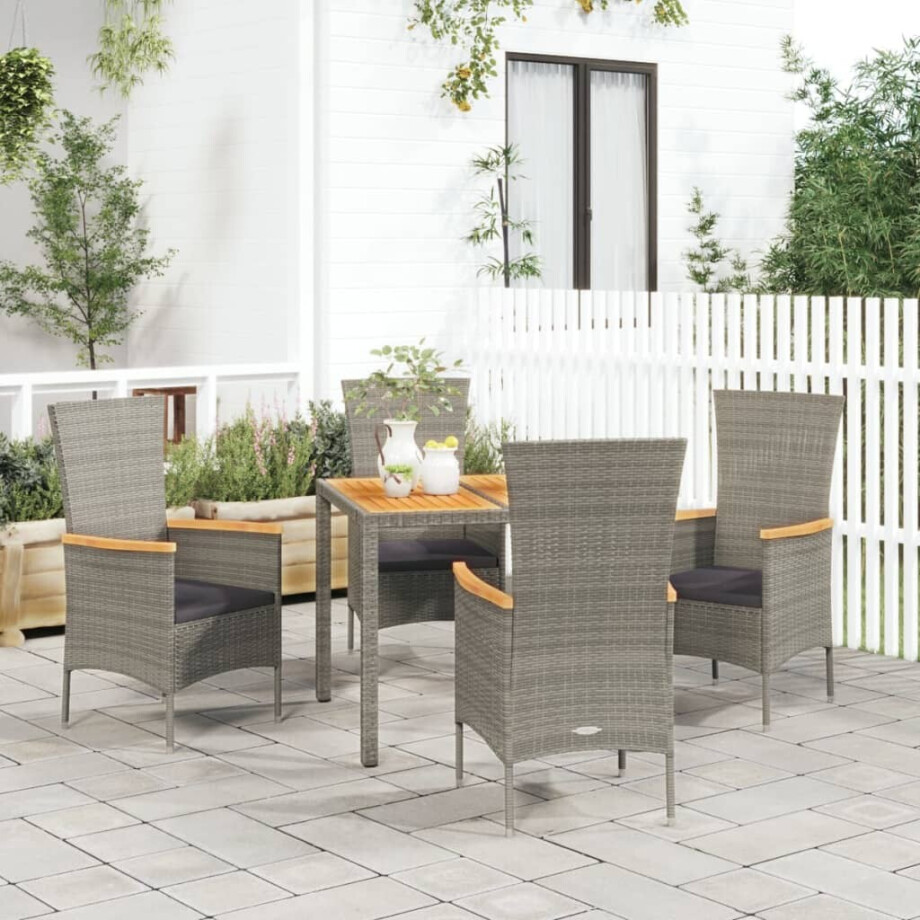 vidaXL 5-delige Tuinset met kussens poly rattan grijs afbeelding 1
