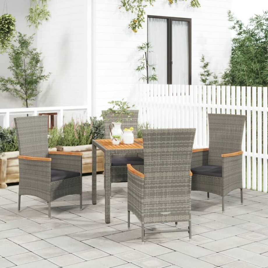 vidaXL 5-delige Tuinset met kussens poly rattan grijs afbeelding 1